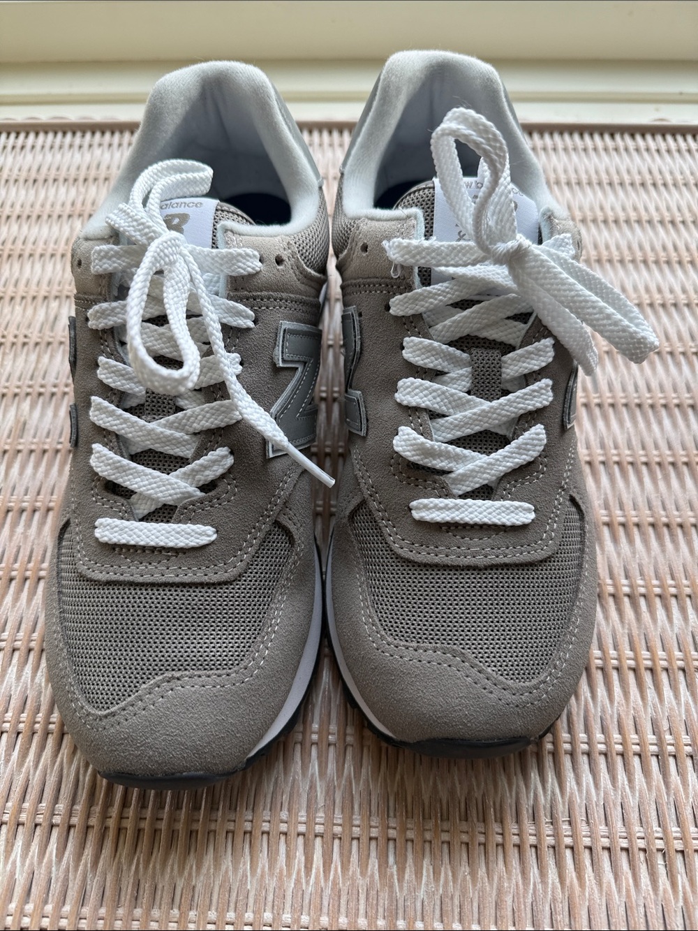 New Balance Kids Beige/Gray Suede & Mesh Sneakers